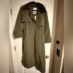 Olive Double-Breasted Trench Coat